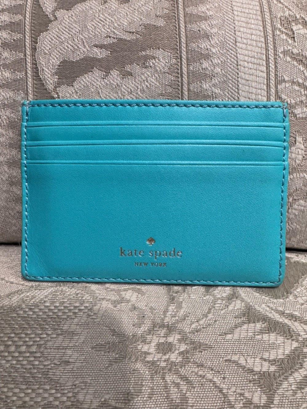kate spade Turquoise Leather Card Case with Gold Logo Plate